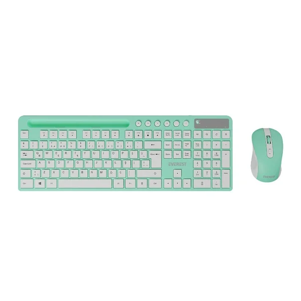 Everest Green White Wireless Q Multimedia Keyboard + Mouse Set Km-730