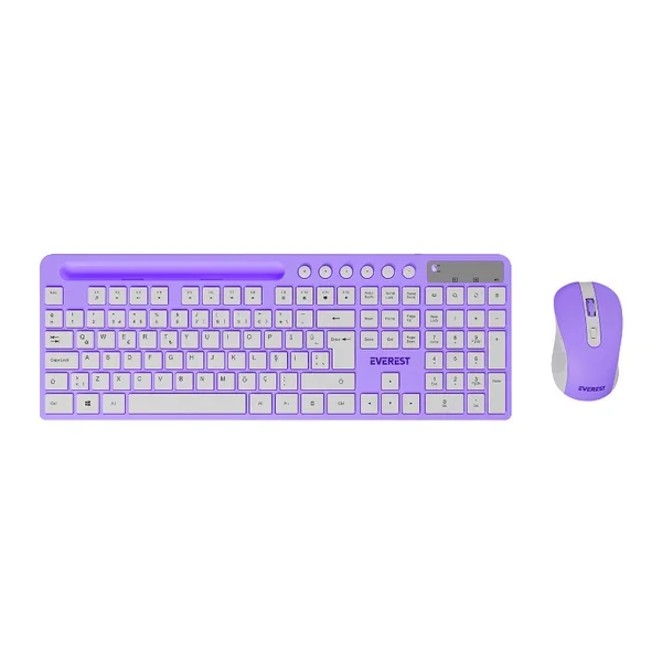 Everest Purple White Wireless Q Multimedia Keyboard + Mouse Set Km-730