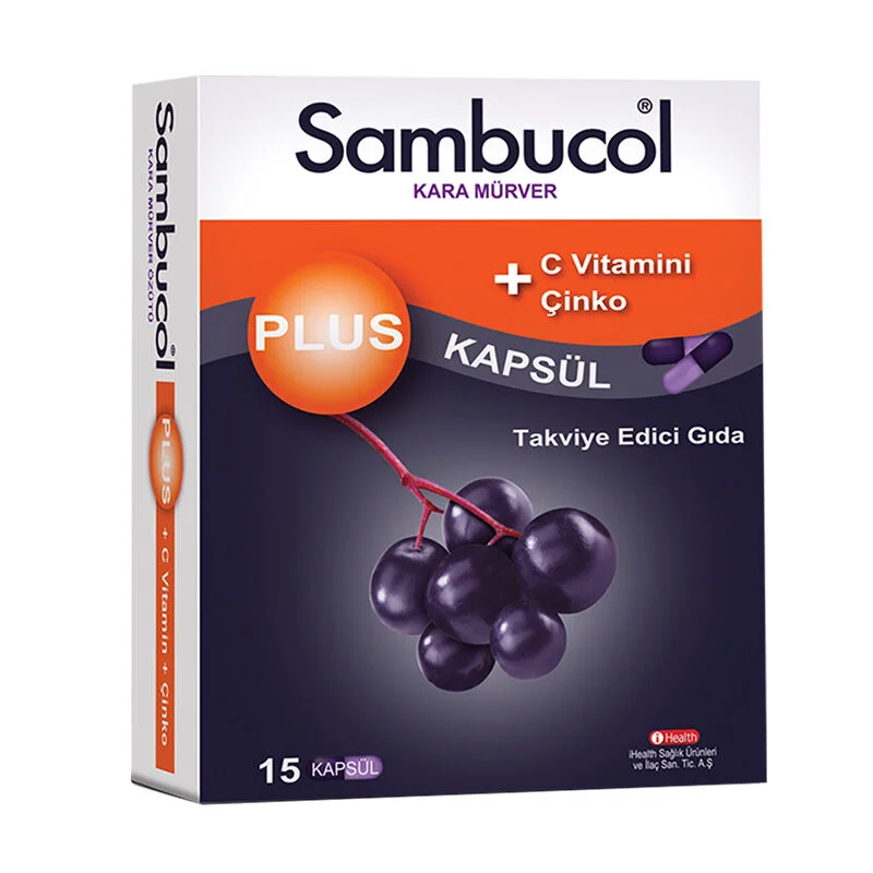Sambucol مكمل غذائي سامبوكول بلس بفيتامين سي والزنك من التوت الأسود، 15 كبسولة