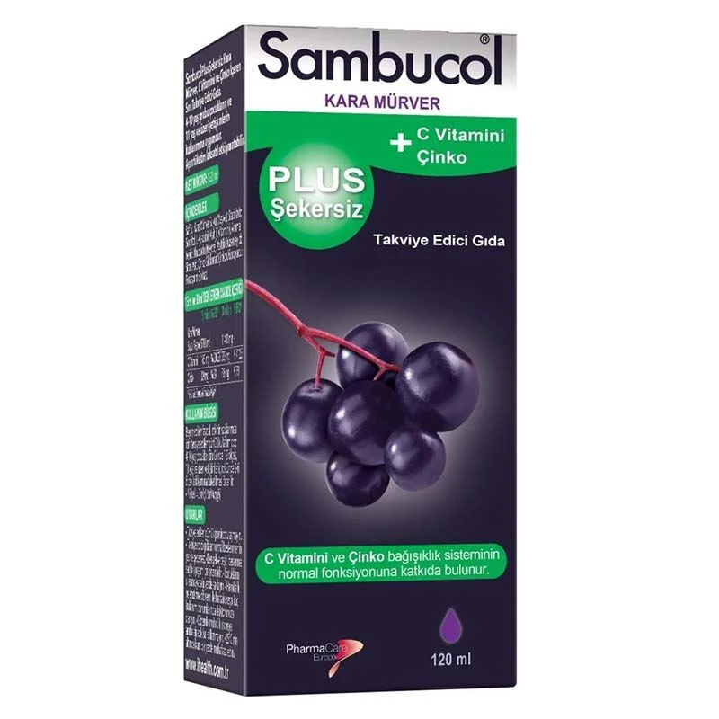 Sambucol سامبوكول بلس خالي من السكر فيتامين سي + زنك 120 مل