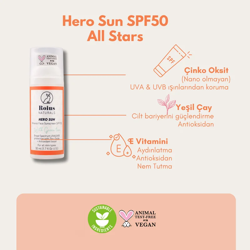 Roius Naturals Hero Sun Mineral Spf50+ Face Sunscreen 50 ml