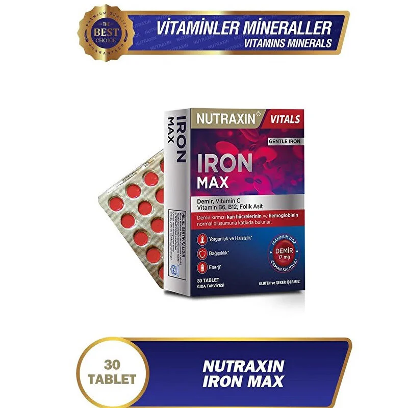 Nutraxin Eisen Max Nahrungsergänzung - 30 Tabletten