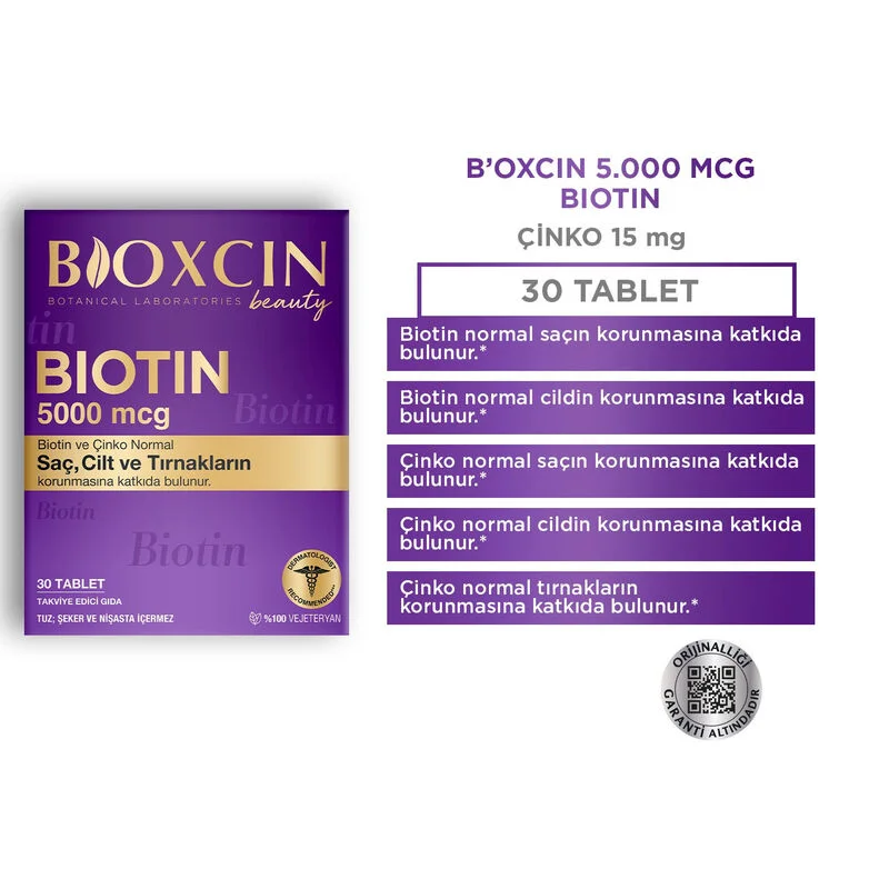 Bioxcin Biotin 5000 mcg Nahrungsergänzungsmittel - 30 Tabletten für die Haargesundheit