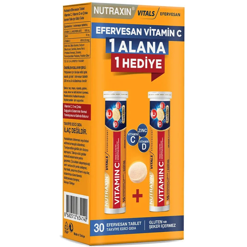 Nutraxin Effervescent - Vitamin C-d-zinc 15 effervescent Tablets - Buy 1 get 1 free