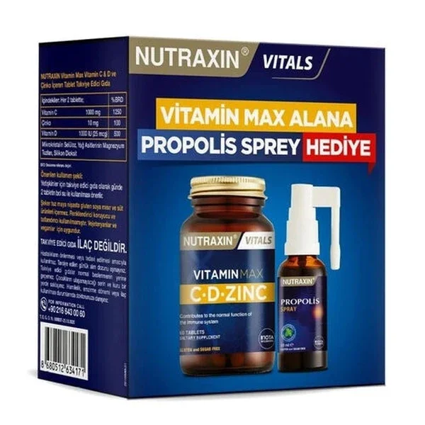 Nutraxin Vitamin Max C-d-zinc 60 tablets + Propolis Spray 30 ml Gift