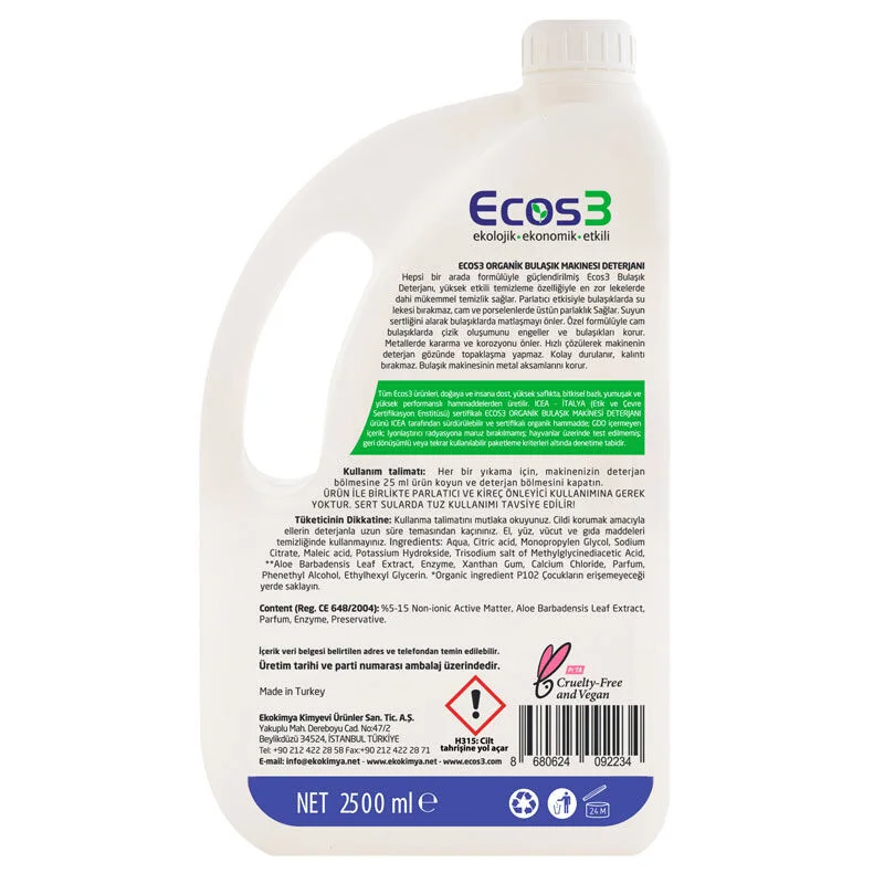 Ecos3 Eco-Friendly Dishwasher Detergent 2500ml - Powerful Clean