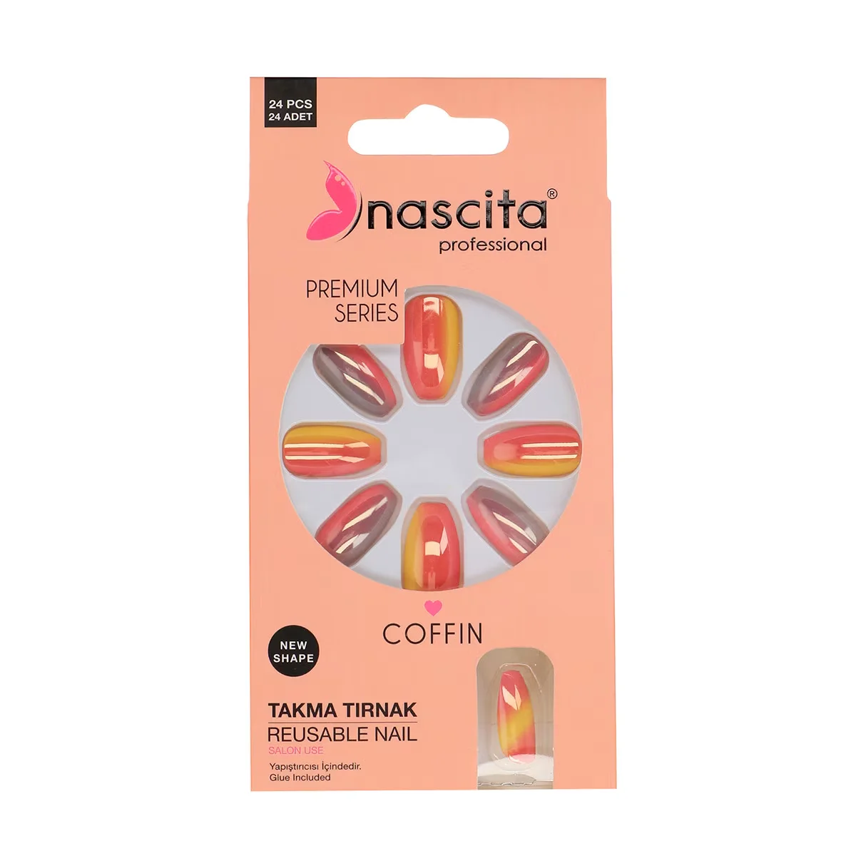 Nascita 24er Pack Farbige Kunstnägel in Sargform