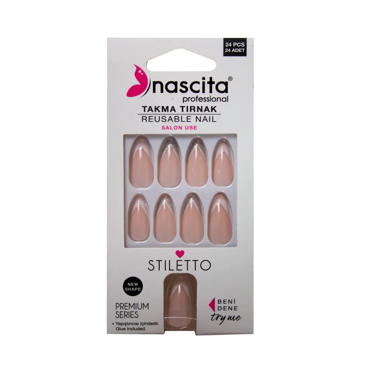 Nascita 24pcs Stiletto French Nails - Elegant Nail Art Set