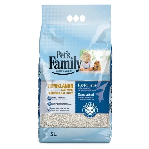 Pet's Family Clumping Unscented Natural Bentonite Coarse Grain Cat Litter 5 l