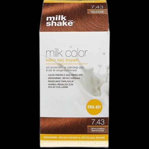 Milk Shake صبغة شعر دائمة بلون الحليب ميلك شيك 7.43 أشقر نحاسي متوسط - مجموعة إيكو