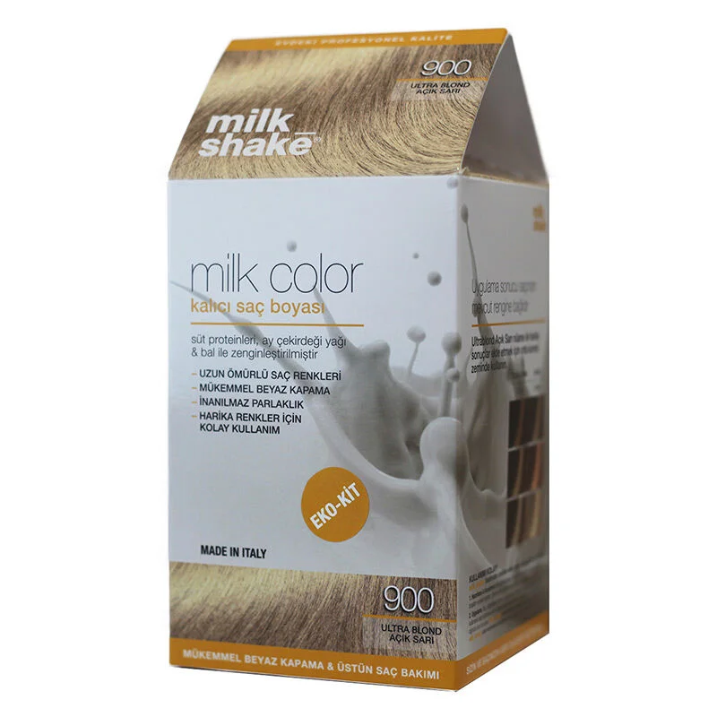 Milk Shake صبغة شعر دائمة ميلك شيك ميلك كولور 900 أشقر فاتح جدًا مجموعة إيكو