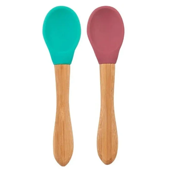 Oioi 2 li Bamboo Handle Food Spoon 9 Months+ Aqua Green - Velvet Rose