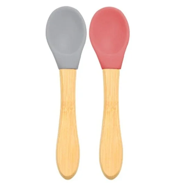 Oioi 2 li Bamboo Handle Food Spoon 9 Months+ Claret Red - Gray