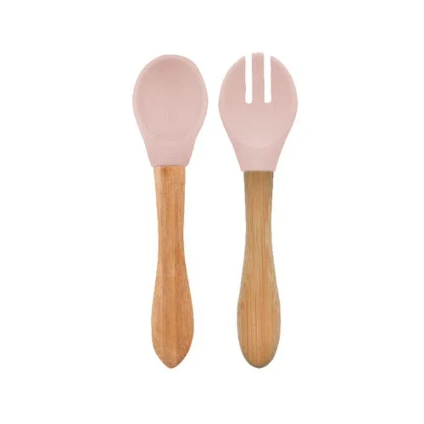 Oioi Bamboo Handle Silicone Spoon And Fork 9 Months + Pinky Pink
