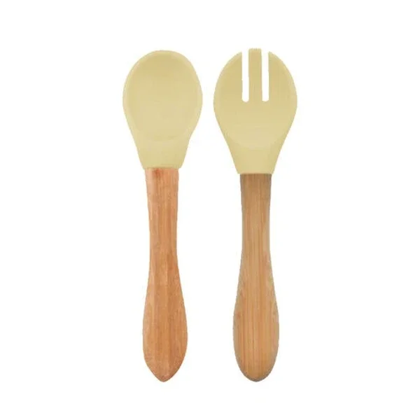 Oioi Bamboo Handle Silicone Spoon And Fork 9 Months + Mellow Yellow