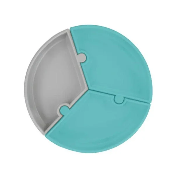 Oioi Silicone Puzzle Food Plate 6 months+ Aqua Green - Powder Grey