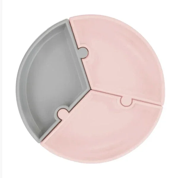 Oioi Silicone Puzzle Food Plate 6 months+ Pink Grey