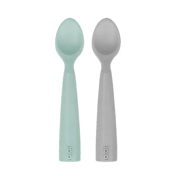 Oioi Silicone Nam Nam Baby Feeding Spoon 6 months+ 2 li - River Green - Powder Grey