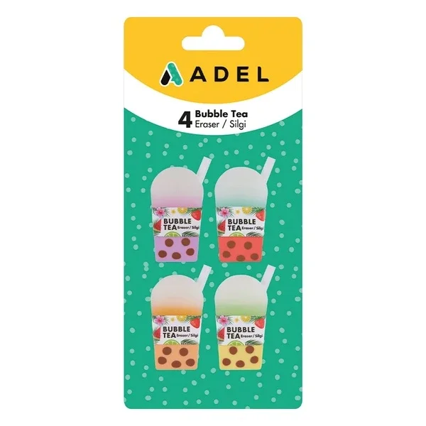 Adel PVC-Free Bubble Tea Erasers 4-Pack - Fun Designs