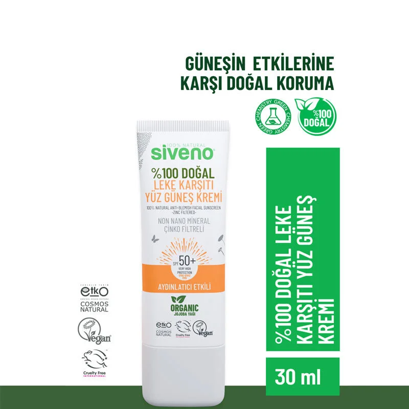 Siveno Natürliche Sonnencreme SPF 50 für das Gesicht - Fleckenreduzierend 30ml
