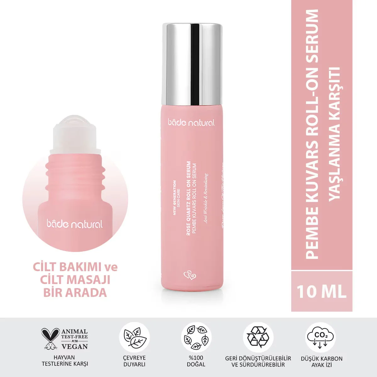 Bade Natural Rose Quartz Serum Roll-On 10 ml - Antioxidant &amp; Vegan