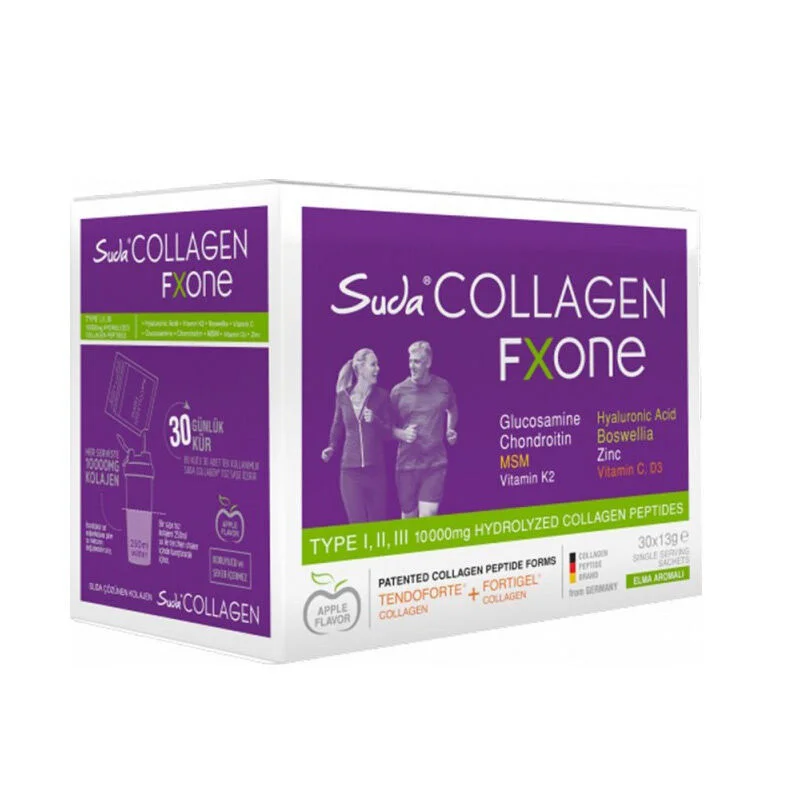 Suda Collagen سودا كولاجين إف إكسون، غذاء مكمل بنكهة التفاح، 30 × 13 جرام كيس مسحوق