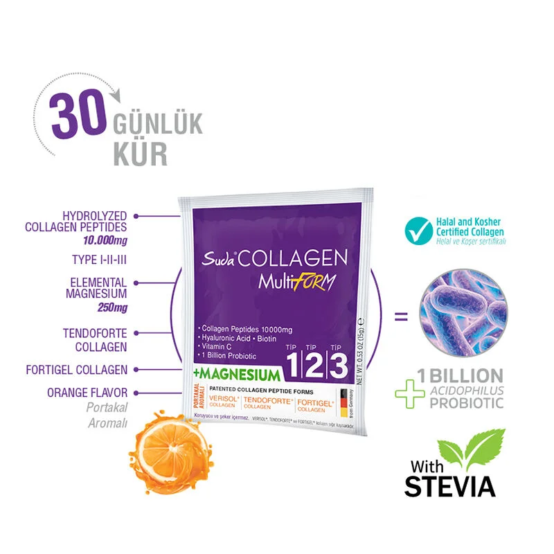 Suda Kollagen Multiform+ mit Magnesium - Orangen Geschmack 30x15g