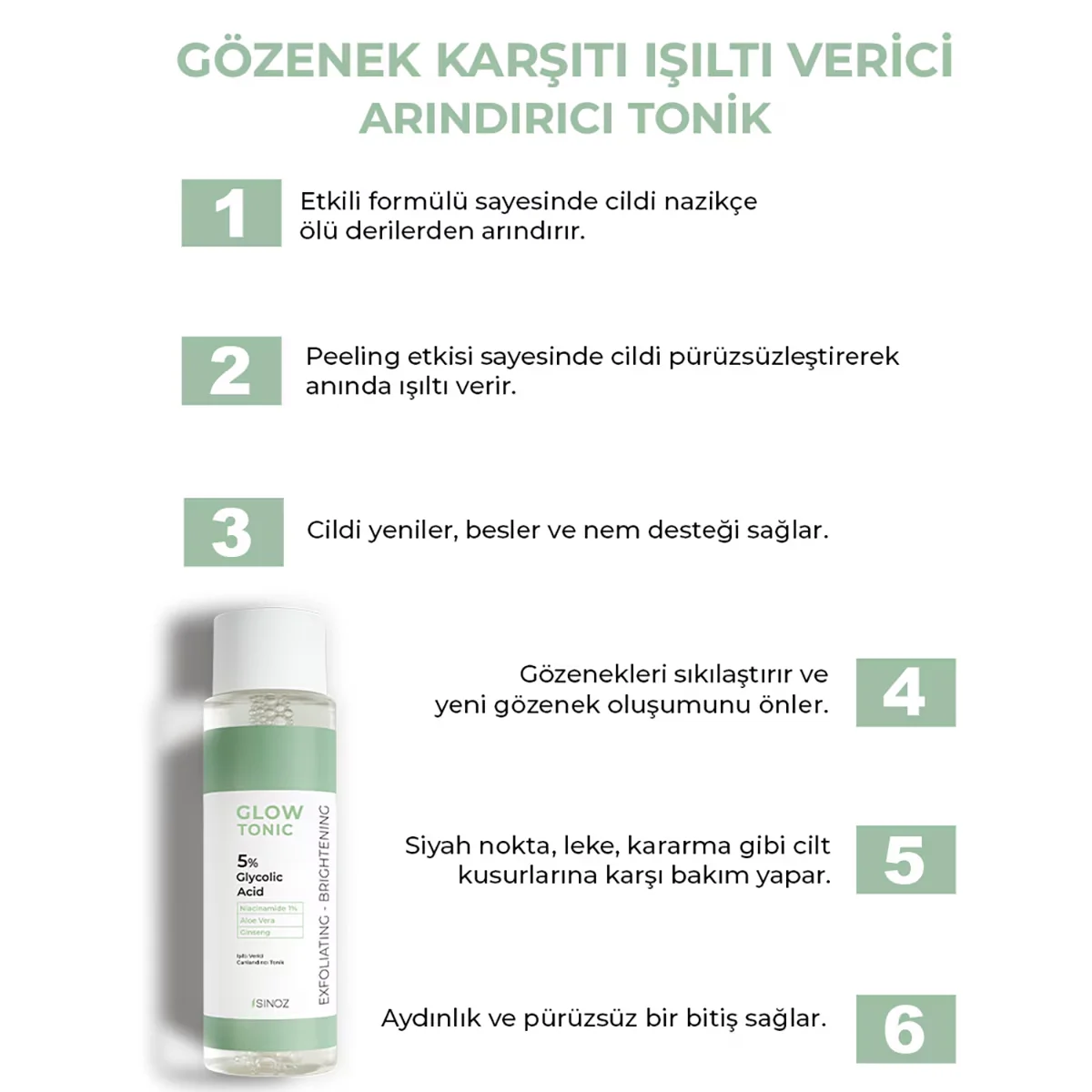 Sinoz Glow Tonic 5 glycolic Acid Brightening Revitalizing Tonic