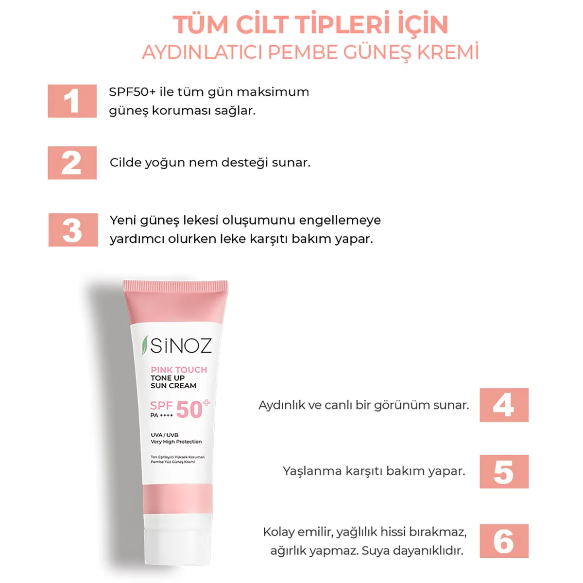 Sinoz Spf50+ Tone Equalizer Pa++++ Pink Sun Cream 50 ml