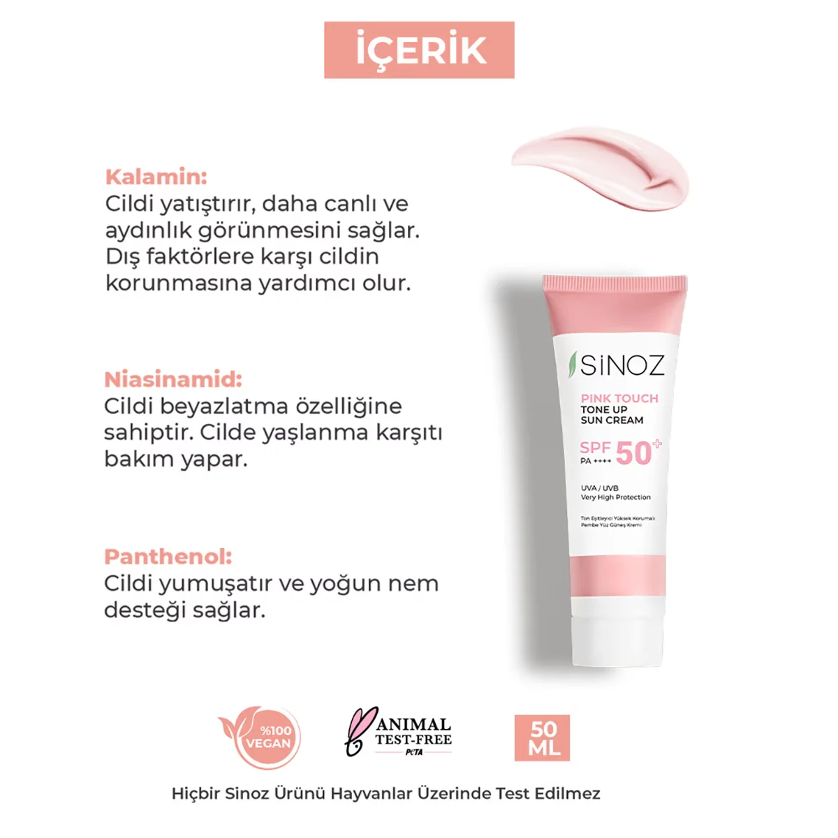 Sinoz Spf50+ Tone Equalizer Pa++++ Pink Sun Cream 50 ml