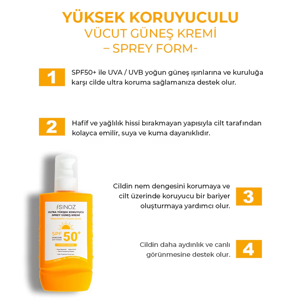 Sinoz Ultra High Protection & Moisturizing Spray Sun Cream 50+spf 200 ml