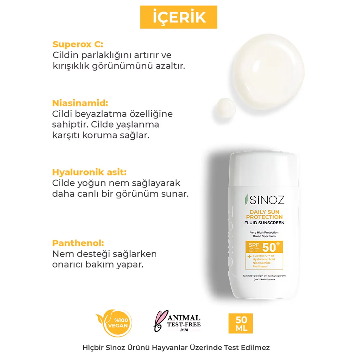 Sinoz SPF50 Flüssigsonnencreme für den täglichen Gebrauch - 50 ml