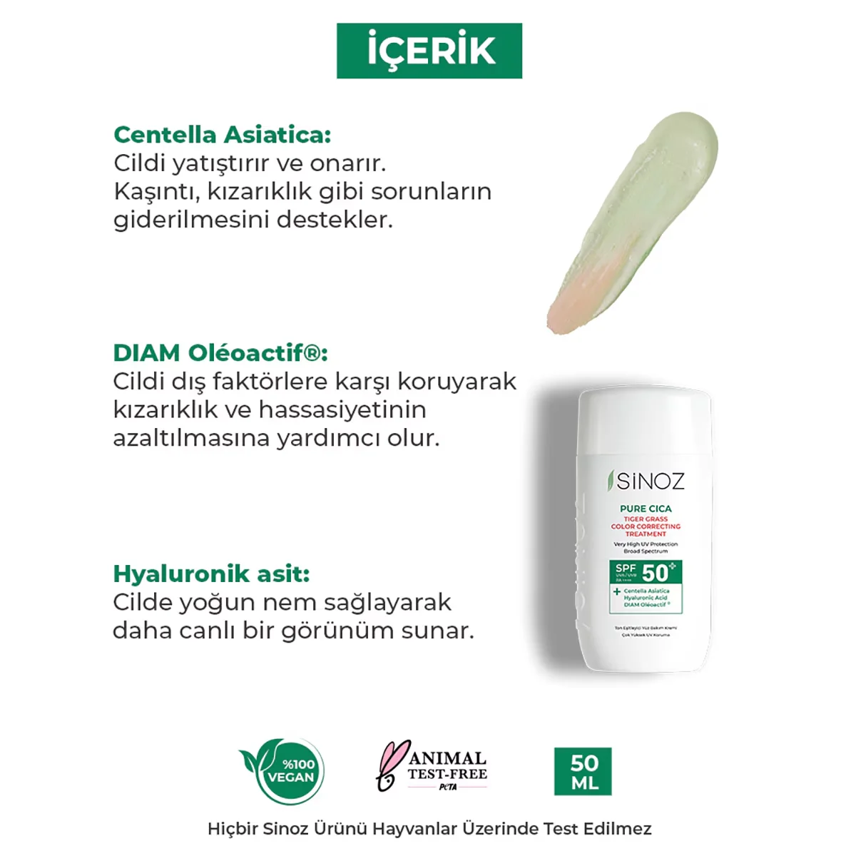 Sinoz Pure Cica Spf50+ Tone Equalizing Liquid Face Sun Cream 50 ml