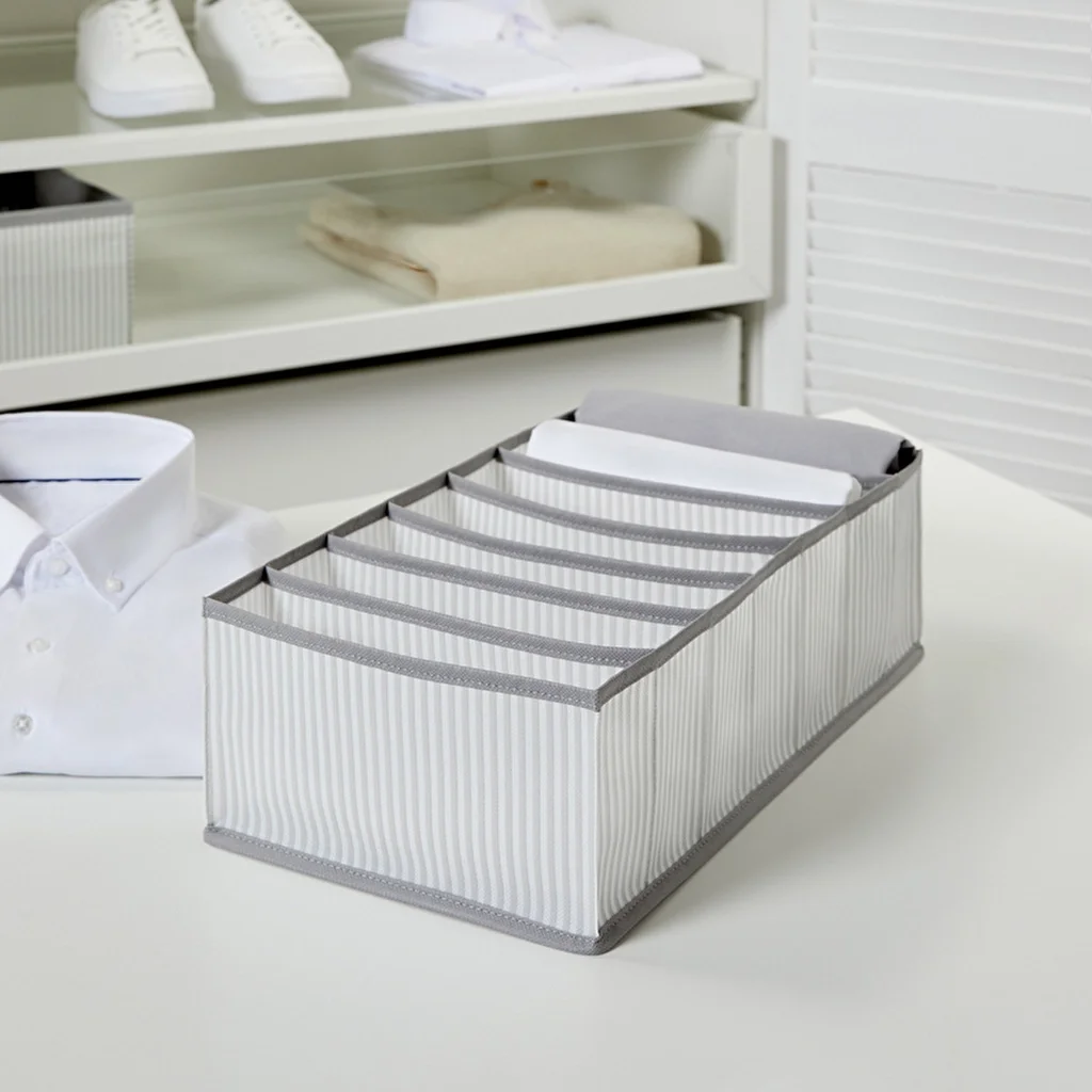 Ocean Home 7 compartment Gray Striped Drawer Organizer 22 x 41.5 x 12 cm