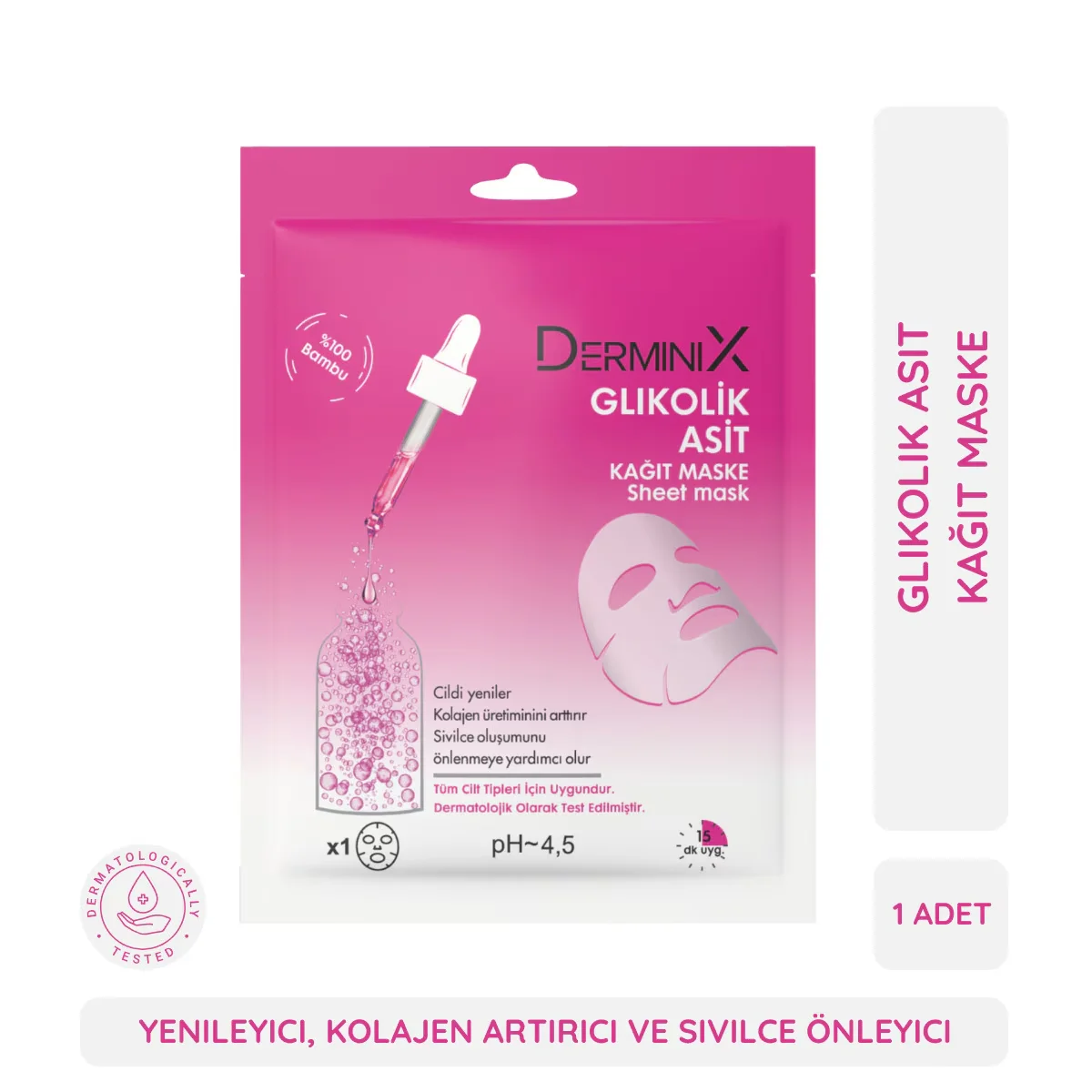 Derminix Glycolic Acid Sheet Mask for Radiant Skin - 1 Piece
