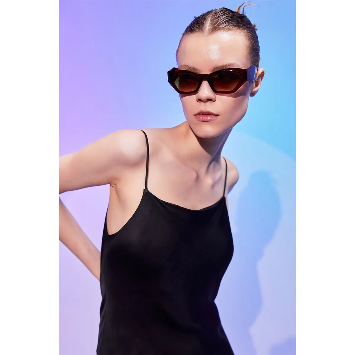 Aqua Di Polo Sunglasses Women Brown Rectangle Cat Eye Apso000602
