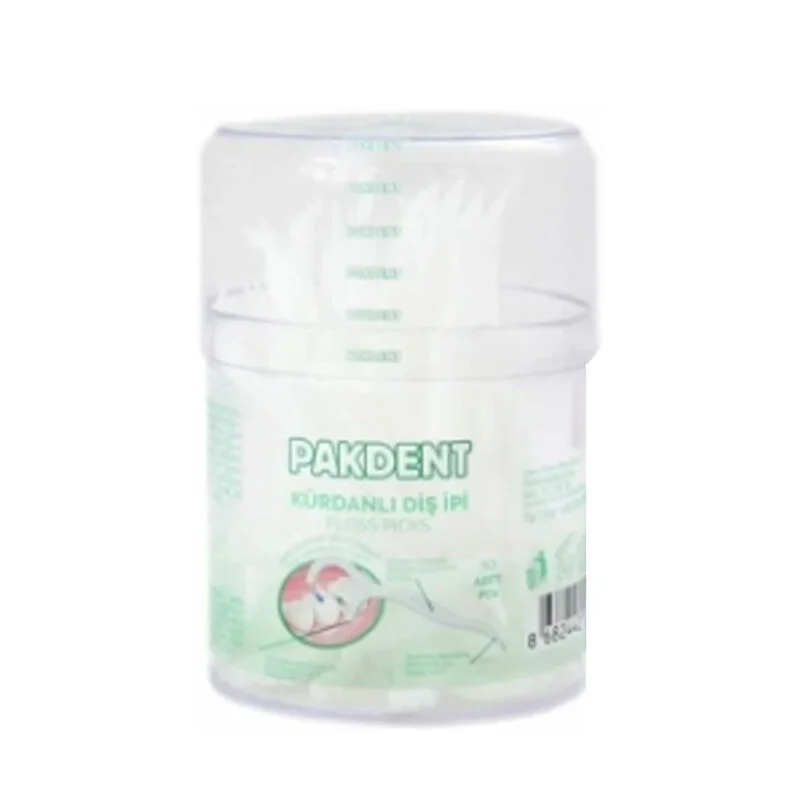 Pakdent Toothpick Dental Floss Cylinder Box 50 pcs