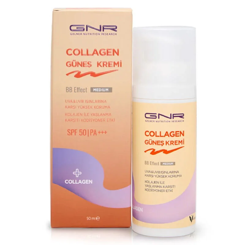 Gnr Collagen كريم الحماية من الشمس بالكولاجين من جي إن آر بعامل حماية 50، تأثير بي بي متوسط، 50 مل