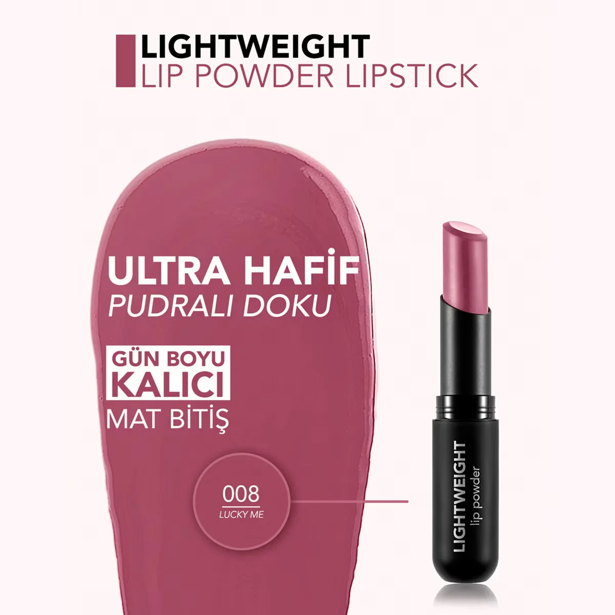 Flormar Lightweight Lip Powder High Pigment & Matte Finish Ultra Light Lipstick 008 Lucky Me 1 pcs