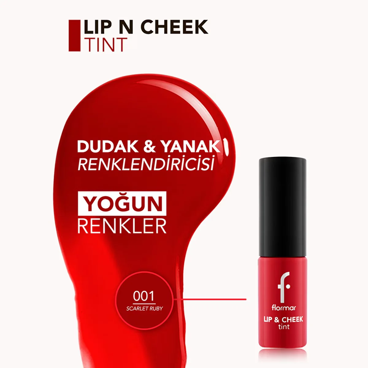 Flormar Multi-Purpose Water Based Tint Lip &amp; Cheek 001 Scarlet Ruby 6.9 ml