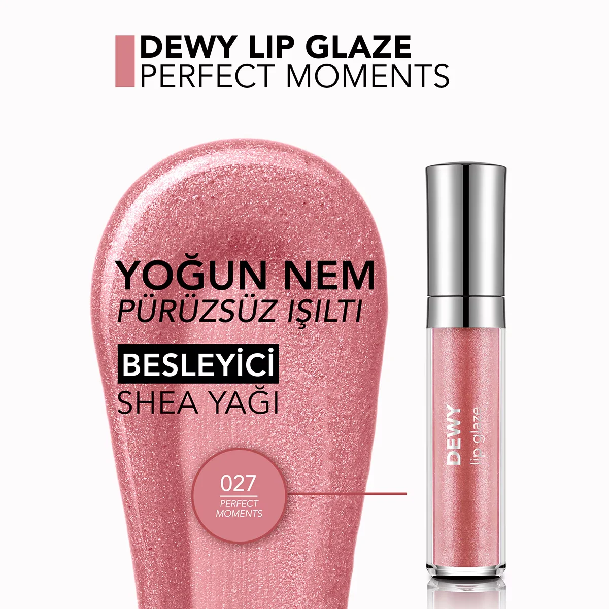 Flormar Dewy Lip Glaze 027 - Feuchtigkeitsspendender Gloss, Strahlender Glanz