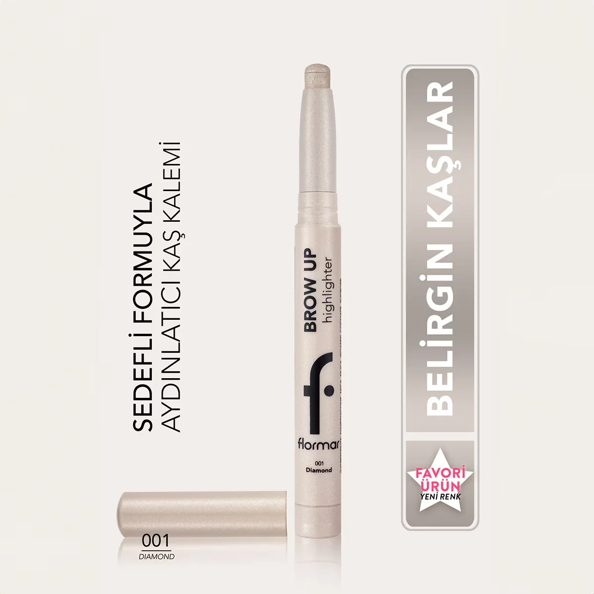 Flormar Brow Up Soft Texture &amp; Intense Shine Lift Under Eyebrow Highlighting Pencil 001 diamond