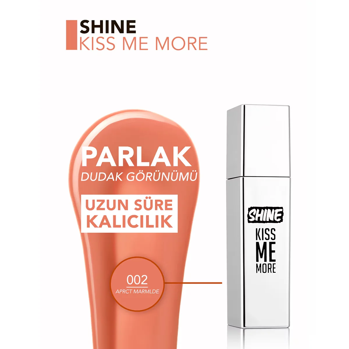 Flormar Shine Kiss Me More Long Lasting &amp; Shiny Finish Liquid Lipstick 002 aprct Marmlde