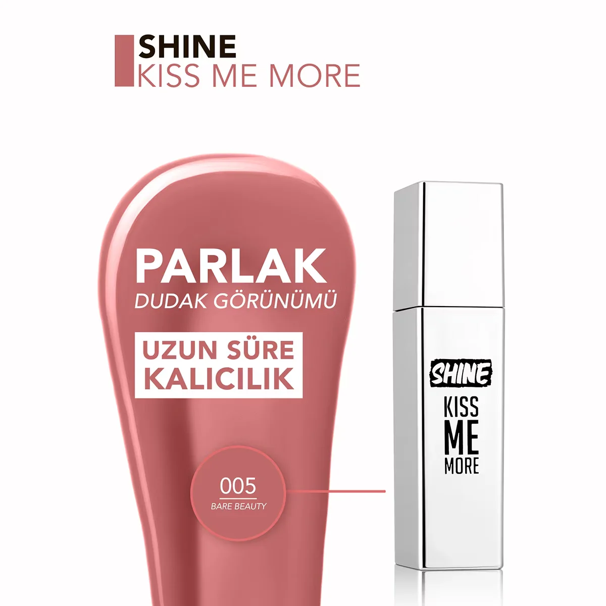 Flormar Shine Kiss Me More Long-lasting &amp; Shiny Finish Liquid Lipstick 005 bare Beauty