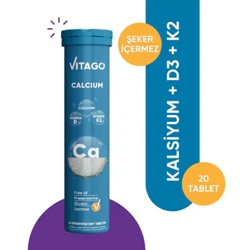 Vitago Calcium + Vitamin D + Vitamin K2 containing 20 effervescent Tablets