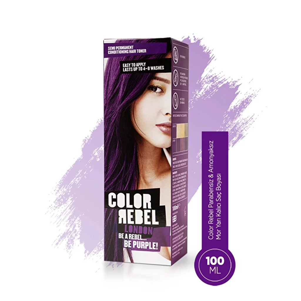 Color Rebel London Paraben &amp; Ammonia Free Semi Permanent Hair Dye Purple 100 ml
