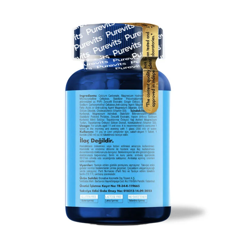Purevits Calcium Magnesium Zink + Vitamin D Nahrungsergänzung 60 Kapseln
