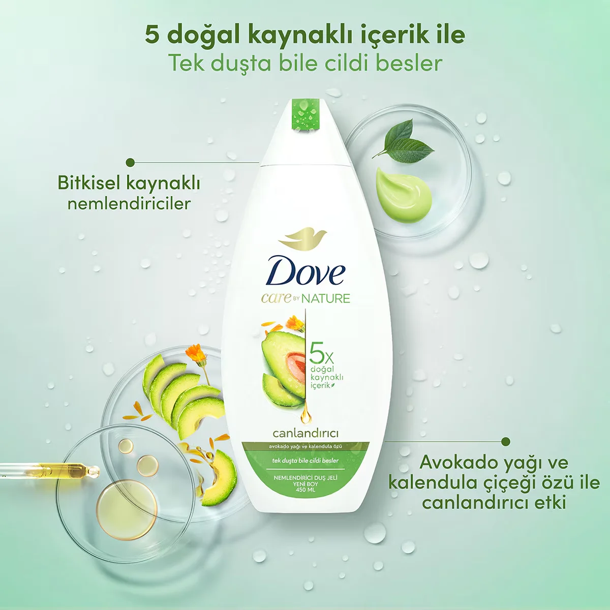 Гель для душа Dove Увлажняющий с маслом авокадо и экстрактом календулы 450 мл