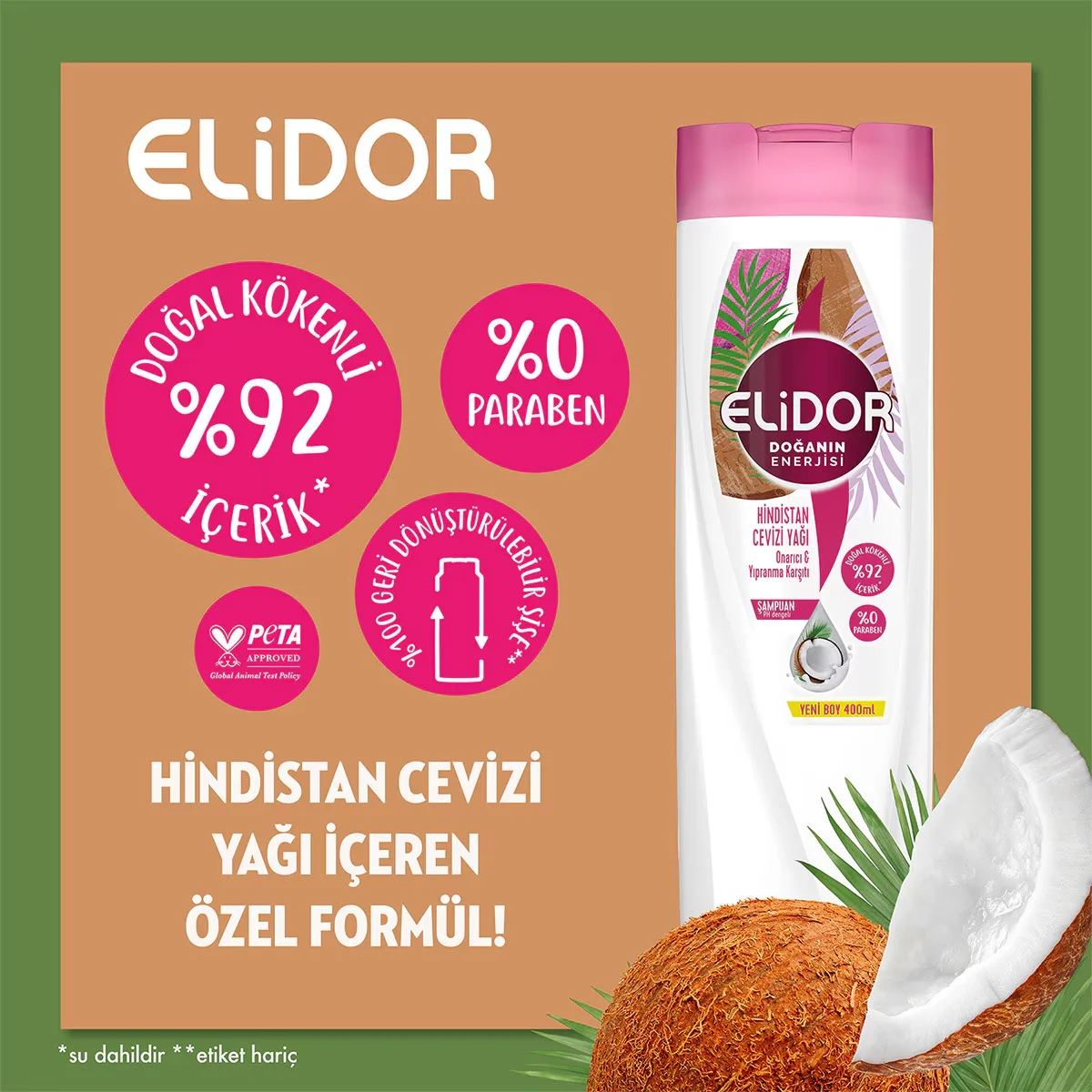 Elidor Kokosnussöl Reparatur Shampoo - 92% Natürlich, 400ml