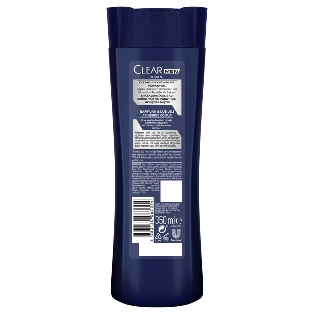 Clear Men 3 in 1 shampoo & Shower Gel Purifying Charcoal 350 ml